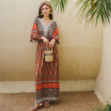 Real Shooting National Style Beach Dress Print Seaside Holiday Bohemian Long Dress Large Size Thin Dress Beach Dress
