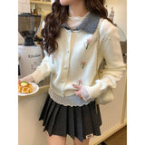 LEKA Gentle Wind Flower Embroidered Knitted Cardigan Women 2026 Autumn High-End Feel Doll Collar Blouse Sweater Coat