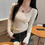 KANING Knitted Bottom Sweater Women's Autumn And Winter 2026 New Body Repair Collar Long Sleeves Short Female Top