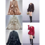 Ins Texture Soaked Yarn Deep V Collar Jellyfish Ponpon With Dress Gentle Lady New Shirt Dress