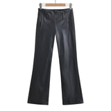 Hottie Autumn Personality Niche Low-Waisted Broad-Legged PU Leather Pants Narrow Version Of Thin Straight Trousers Thin Fashion