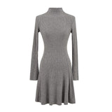 Autumn And Winter Pure Wind Half-High Collar Horn Sleeve Dress Bag Small Man Plus Long Dress Knitted Sweater