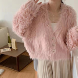 Autumn And Winter Small Fragrant Knitted Cardigan Women's Plush Coat Atmosphere Soft Finish Imitation Marinade Candy Sweet Sweater