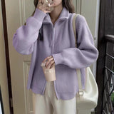 KANING Collar Double Zipper Design Knitted Cardigan Women 2026 Autumn And Winter New Korean Version Of Lazy Wind Sweater