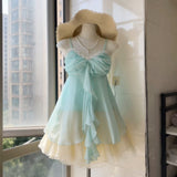 Tea-Series Holiday Full Set Of New Summer Sweet Slings Pony Skirt Short Skirt Small One-Piece Set