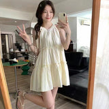 French Temperament Obedient Girl Sleeveless Hanging Neck Dress Summer New A-Word Princess Dress