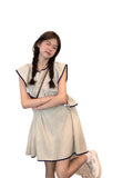 French Striped Small Flying Sleeve Dress Women's Summer Irregular Lotus Leaf-Side Vest Dress Loose Little Little Doll Skirt