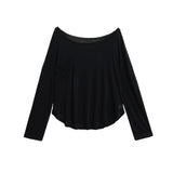 Lazy Wind Slack Feeling Thin Loose And Slightly Through The Hot Girl Shoulder Sun Hood T-Shirt New Bottom Top