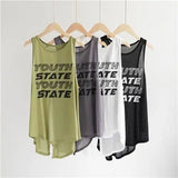 Fashion Sports Fitness Yoga Vest Women's Summer Loose Letter Buff Perspective Mesh Hoodie Top