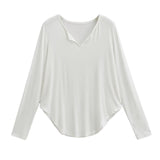 Fashion Hottie Summer Lazy Loose Mask T-Shirt V Collar Sunscreen Tops Slim Comfortable Round Hem Bottom Shirt