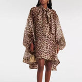 Tide Luxury Cold Is A Special Wide Wife's Noble Leopard Long-Sleeved Shirt Temperament Design Dress