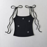 Sweet Sister Summer Embroidered Bow Tie With Bottom Sling Sleeveless Fashion Pure Desire Vest