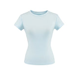 Spice Girls Summer Shoulder Round Neck Short Sleeves To Cool Waist Feel Fashion Basic Solid Color T-Shirt Set Short Sleeve Top