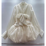 Ins Texture Soaked Yarn Deep V Collar Jellyfish Ponpon With Dress Gentle Lady New Shirt Dress