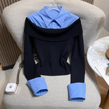 One-Word Shoulder-To-Shoulder Two-Piece Shirt Collar Top In The Spring 2025 New High-Intellectual College Style Slim Thin Knitwear