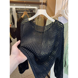 Kaning Long-Sleeved Hollow Knitted Net Shirt Women 2026 Summer And Autumn New Mesh Hooding