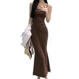 Threaded Temperament Tight-Gicked Ass Mother Sling Dress Summer 2025 New Sexy Hottie Mid-Long Dress