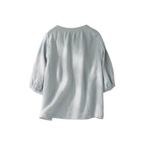 Real Shooting 2026 Summer New Half-Open Collar Collar Short-Sleeved Cotton Shirt Loose Middle-Sleeved Shirt Pure Color