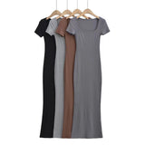 Pure-Want Summer Collar Short-Sleeved Dress Low Breast Sexy Pocket Over The Knee Dress