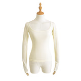 Pure Desire Gentle Wind U Collar Long-Sleeved T-Shirt Girl Autumn Thin Hot Girl Collared Collarbone Slimming Bottom Top