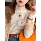KANING Semi-High-Collar One-Piece Thick Sweater Women 2026 Autumn And Winter Basic Plus Velvet Warm Bottom Knitting Shirt