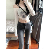 Fashiony Sexy Hot Babes Out-Shoulder Long-Sleeved T-Shirt Girls Spring New Repair Slings With Slings Two Sets
