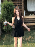 Pure Lusty Sex In Low-Chest Lace Black Hanging Neck Dress Female Hottie Temperament Waist Dress Woman