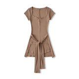 Hottie Sexy Deep V Girl Summer Slimming Waist Belt Short Dress