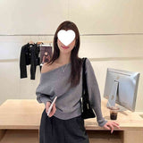 One Word Collar Languid Languid Niche Thin Sleeve Top Femininity Femininity Autumn Hannest Gentle Sweater Woman