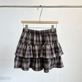 Tightening High-Waisted Lotus Leaves Side Hit The Color Lattice Half-Dressed Girl Dress 2025 Autumn Dress Korean Version Of A Small Girl Girl Short Skirt