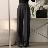 South Korea Spring And Autumn Simple Niche Commute High-Rise Thin Double Pocket Hanging Straight Slacks