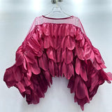 Small Design With A Sense Of Feminity Feminity Pearling Irregular Lotus Leaves Side Decoration Chic Bat Sleeve Shirt Blouse Tide
