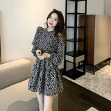 New High-Waisted Long-Sleeved Wood-Eared Temperament Dress Women's Spring And Autumn Winter Design Feeling Crush Flower Short Skirt