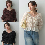 Real Shooting A Large Number Of Goods Autumn New Horn Sleeves Folded Long Sleeves Shirt Coat Heavy Industry Thin Shirt