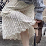 Mid-Terminary 2025 Autumn And Winter New Tight Waist Plus Velvet Lace Mid-Long Dress Female Thin And Niche Fairy A Skirt