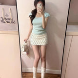 New Summer French Suit Women's Casual Style Short Sleeves On The Body T-Shirt Temperament Wave Half Body Skirt Two