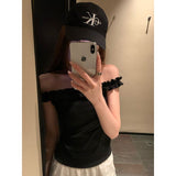 Fashion Sexy Hottie Gray Shoulder Short-Sleeved T-Shirt Girl Summer New Out-Shoulder Repair Slim Short Top