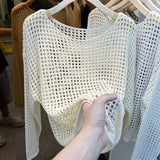 Kaning Long-Sleeved Hollow Knitted Net Shirt Women 2026 Summer And Autumn New Mesh Hooding