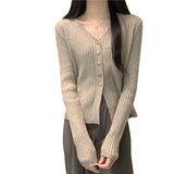 KANING Long-Sleeved V-Neck Elegant Knitted Cardigan Women's 2026 New Simple Thin Sweater Women's Clothing Outside