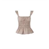 Solid Color Design Folded Sling Sling Vest Women's Summer Hottie Wind To Repair The Waist Slimming Top