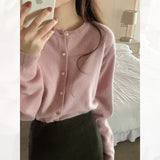 KANING Tender Love Buckle Pink Knitted Cardigan Women 2026 Autumn New Women's Clothing Outside The Small Open Shirt