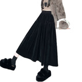 Korean Version Of Black Velvet Half-Dress Girl Small Man With High Waist Long A-Shaped Skirt Autumn And Winter Design Sense Croatous Umbrella Skirt