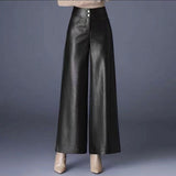 2025 Autumn And Winter New Fashion High-Waist PU Leather Pants Wide Leg Trousers Women Feel Loose Air Casual Trousers