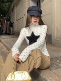 Vintage Wave Point High-Neck Long-Sleeved T-Shirt Women's Autumn And Winter Korean Sweet Age-Retro Pile Collar Bottom Shirt Top
