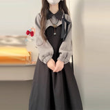 French Black Long-Sleeved Dress Women's Autumn And Winter 2025 New Small Man Into Autumn A Complete Set