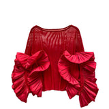 Light Luxury Famous Lady Shirt Women Summer Lotus Edge Thin Mesh Loose Royal Sister Temperament High-End Feel Blouse Tide