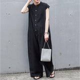 Lace Trumpet-Shaped Japanese-Style Short-Sleeved Flat OL Commuter Button Lady Fashion Loose Jumpsuit Woman