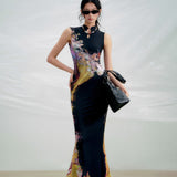 2025 New Three-Color New Chinese Style Before And After Two Crash Color Printing Cheongsam Dress