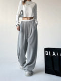 Gray Casual Rope Sweatpants Women Spring And Autumn High Waist Hanging Feeling Loose Thick Trousers Broad Legs In Tide