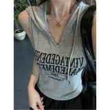 Fashionish Letter-Print Hooded Vest Women's Summer New Hottie Design With A Short Top